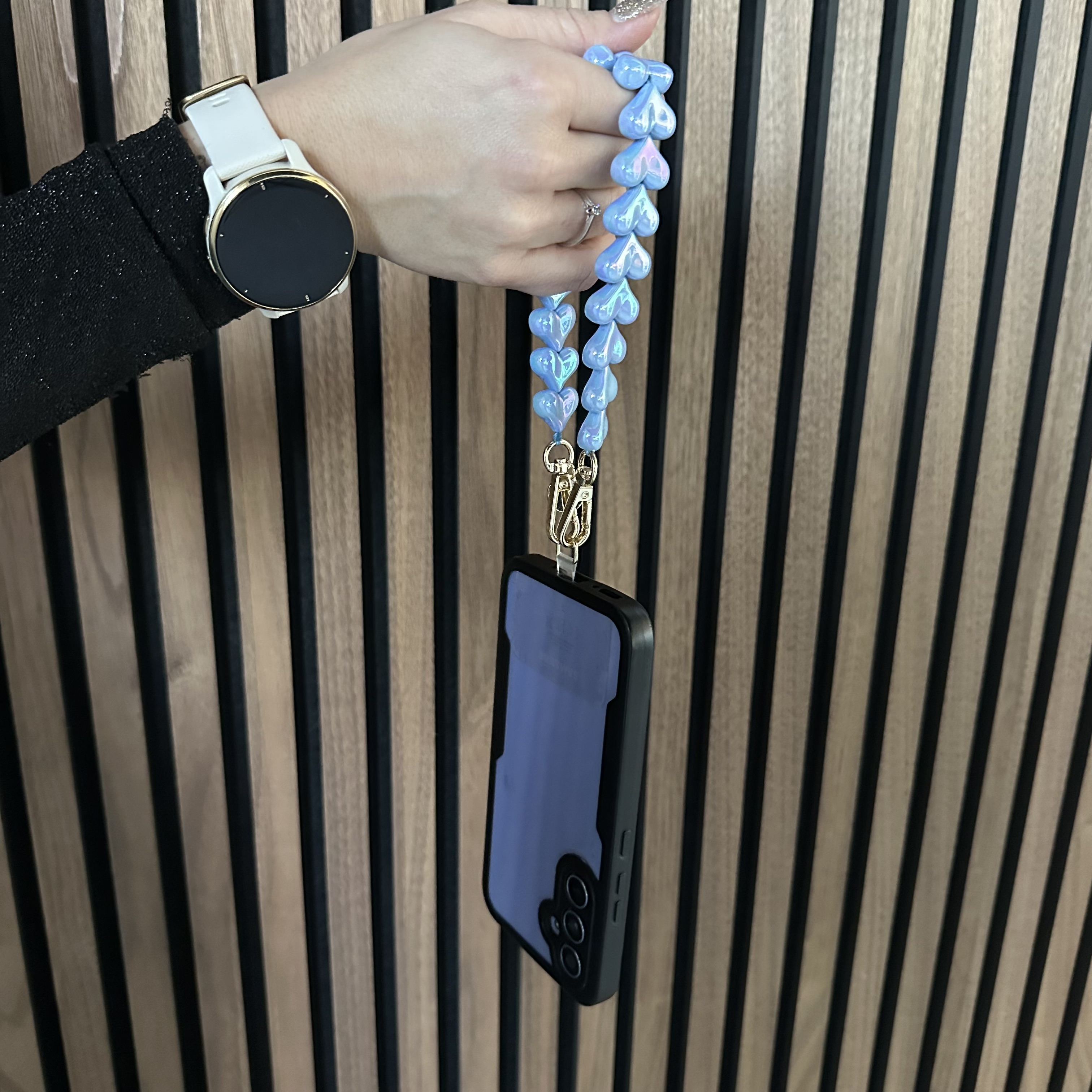 Telefoonkoord Heart - shiny blauw - zilver