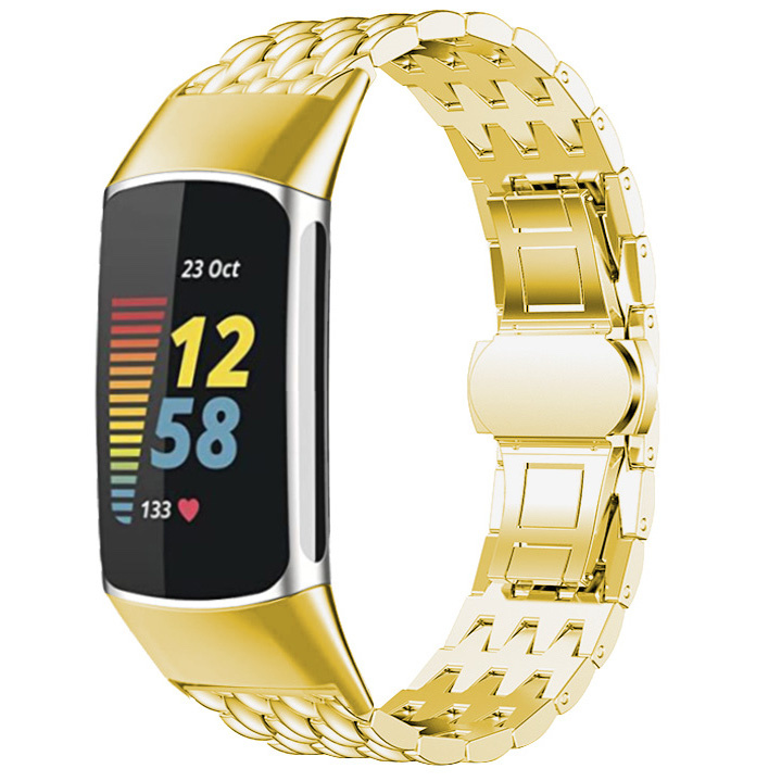 Fitbit Charge 5 draak stalen schakel band - goud