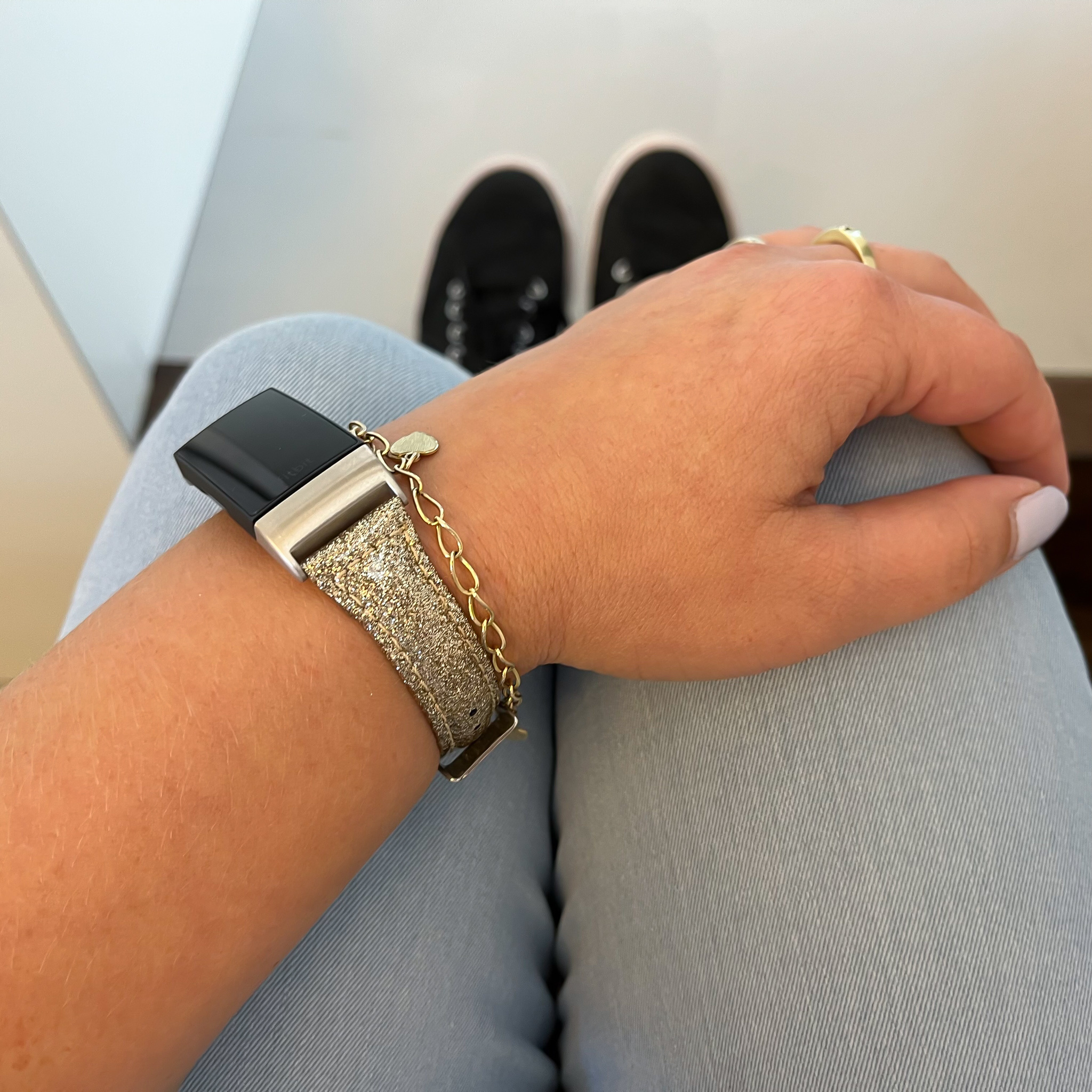 Fitbit Charge 3 & 4 leren glitter band - goud