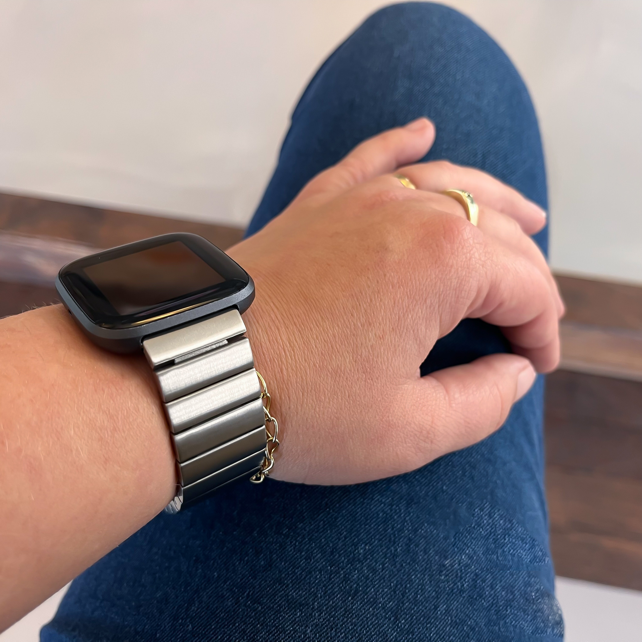 Fitbit Versa stalen schakel band - zilver