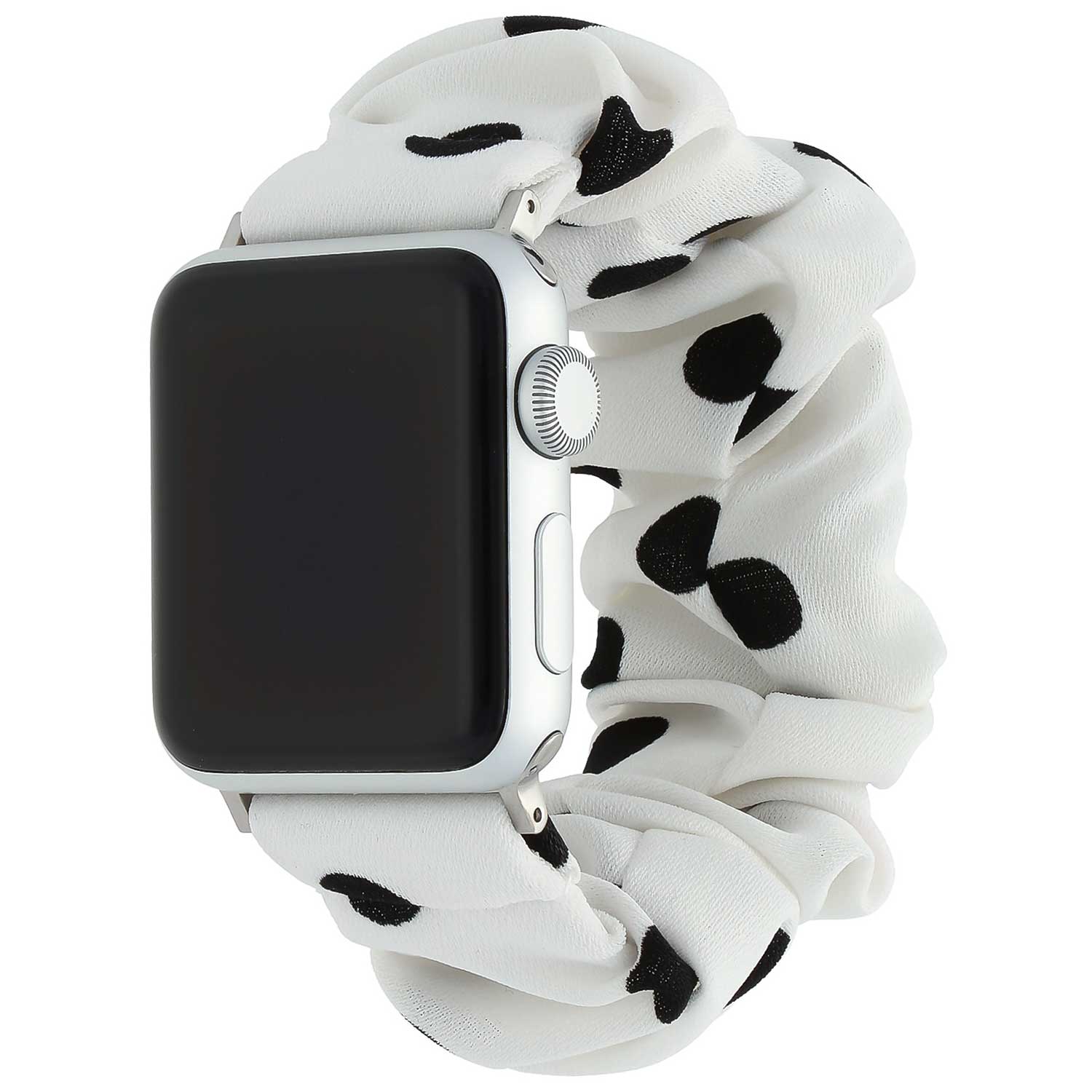 Apple-Watch-nylon-Scrunchie-band-wit-met-zwarte-stippen-7440850081027-123watches-hoofdfoto