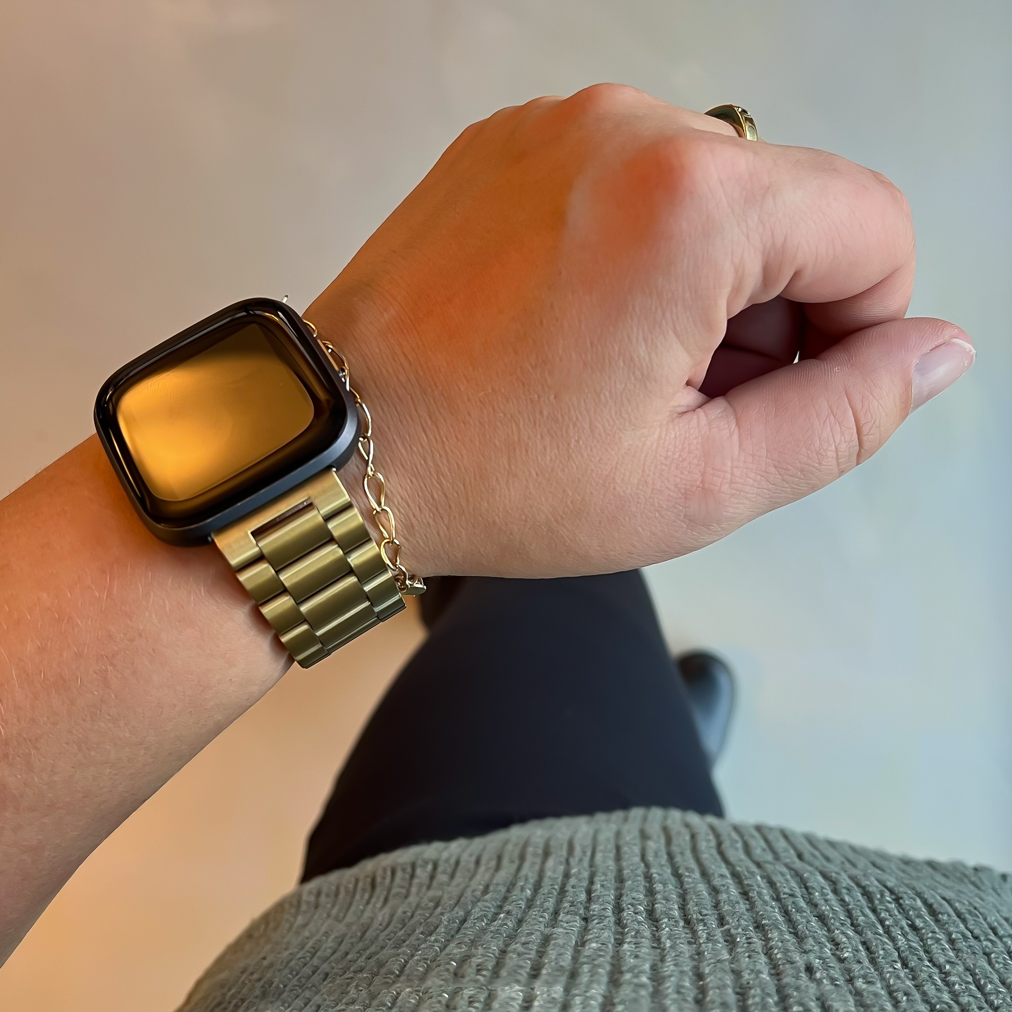 Fitbit Versa kralen stalen schakel band - goud