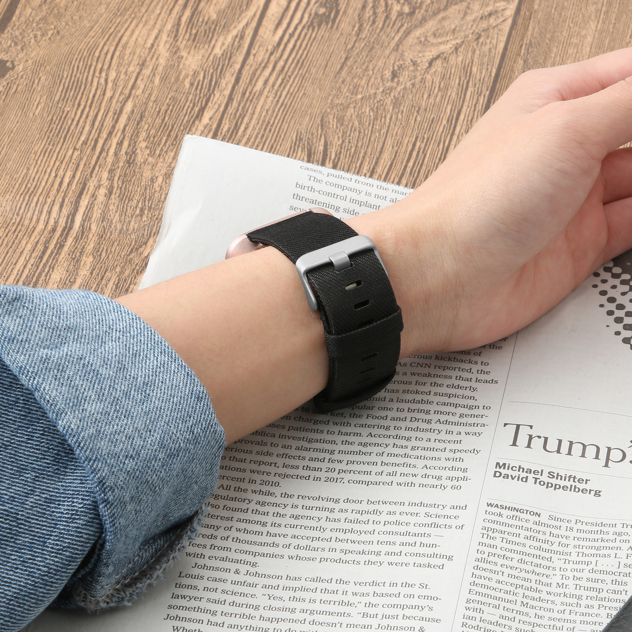 Fitbit Versa nylon gesp band - zwart