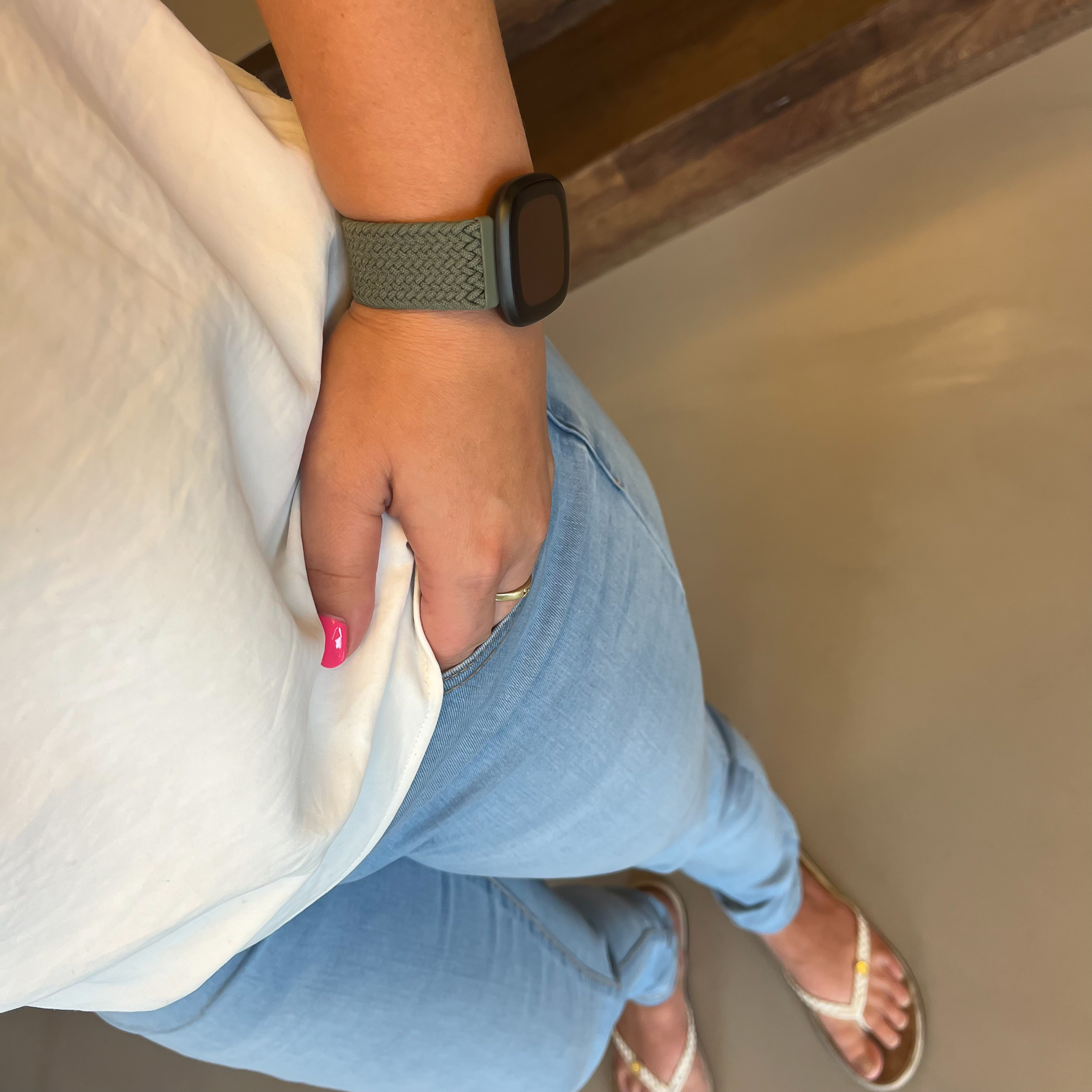 Fitbit Versa 3 / Sense nylon gevlochten solo band - inverness groen
