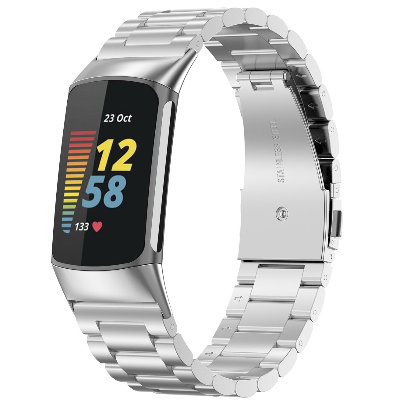 Fitbit Charge 5 kralen stalen schakel band - zilver