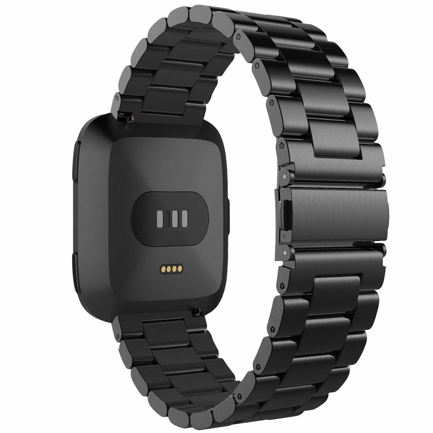 Fitbit Versa kralen stalen schakel band - zwart