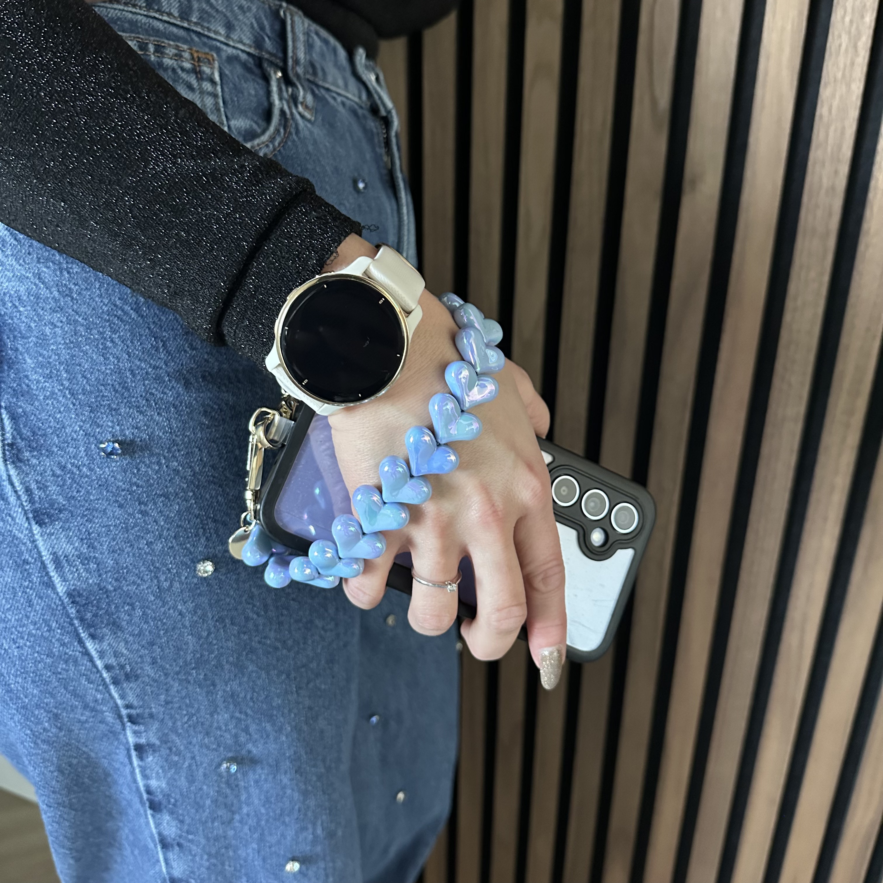 Telefoonkoord Heart - shiny blauw - zilver