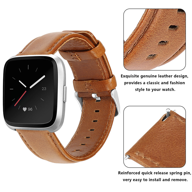 Fitbit Versa genuine leren band - lichtbruin