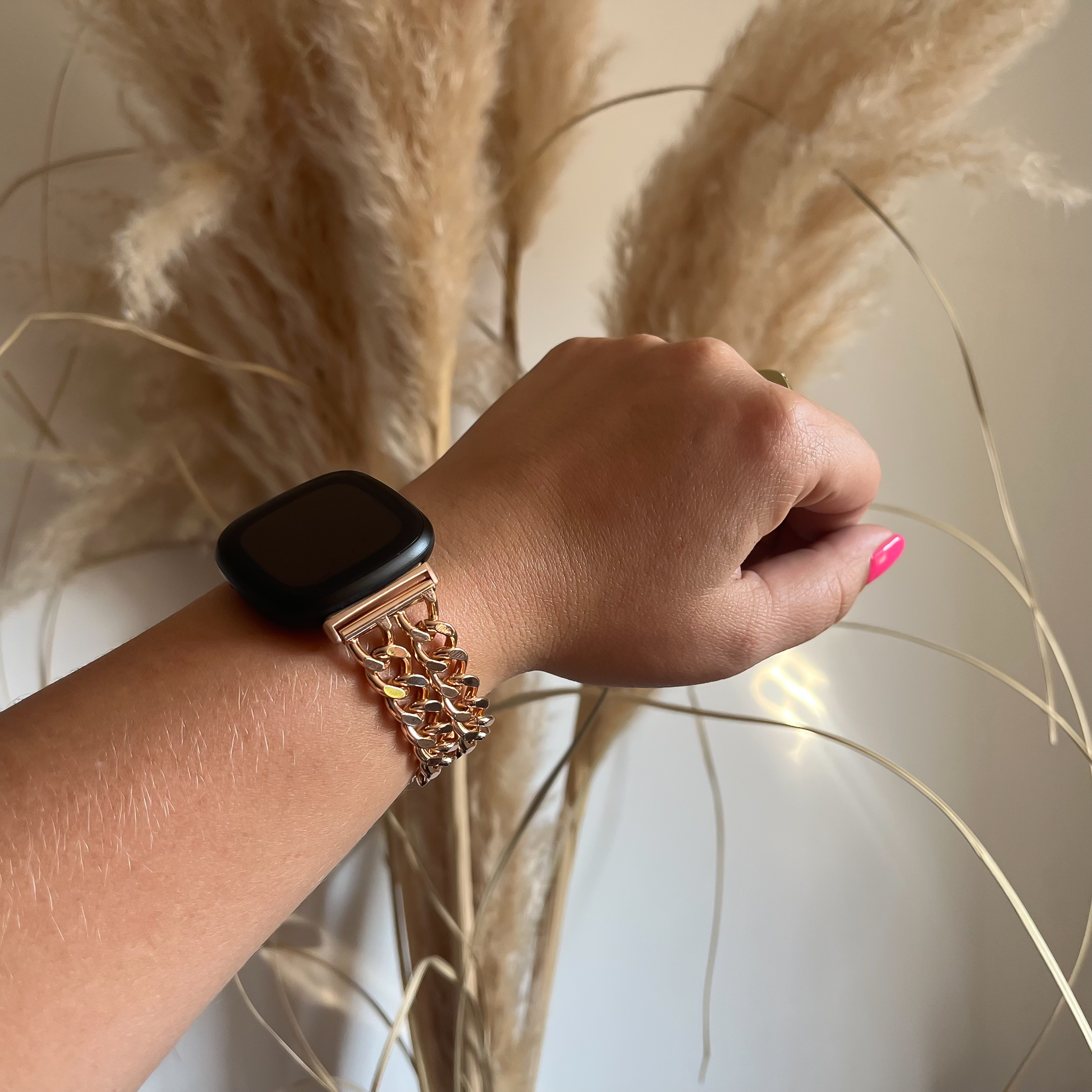 Fitbit Versa 3 / Sense cowboy stalen schakel band - rose goud