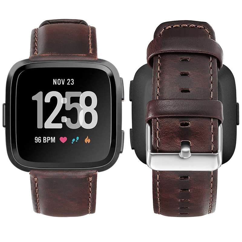 Fitbit Versa genuine leren band - donkerbruin