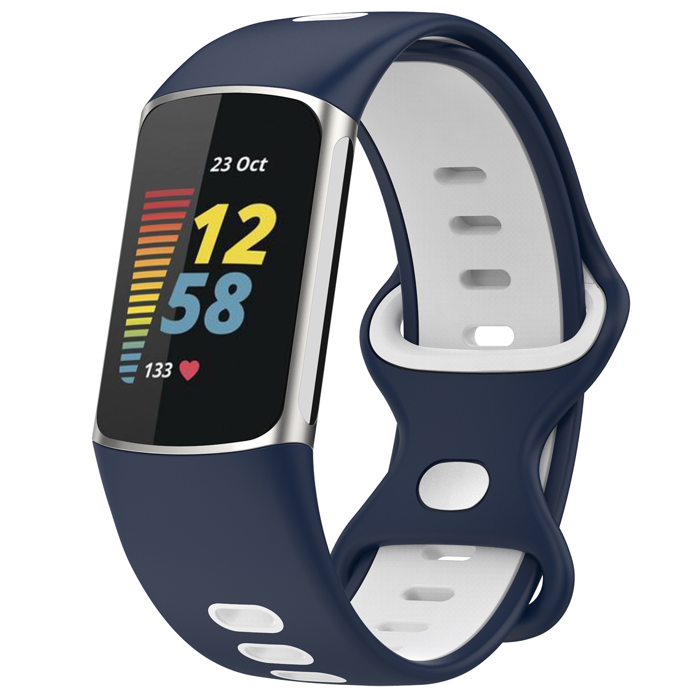Fitbit Charge 5 dubbel sport band - donkerblauw wit