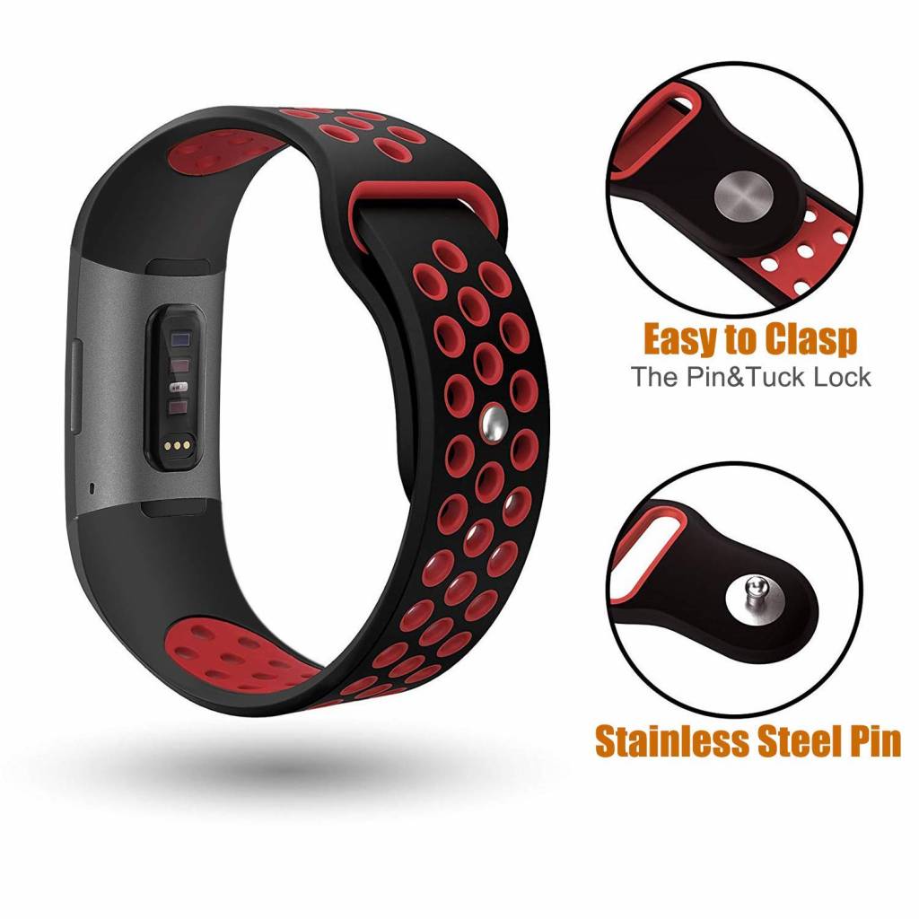 Fitbit Charge 3 & 4 dubbel sport band - zwart rood