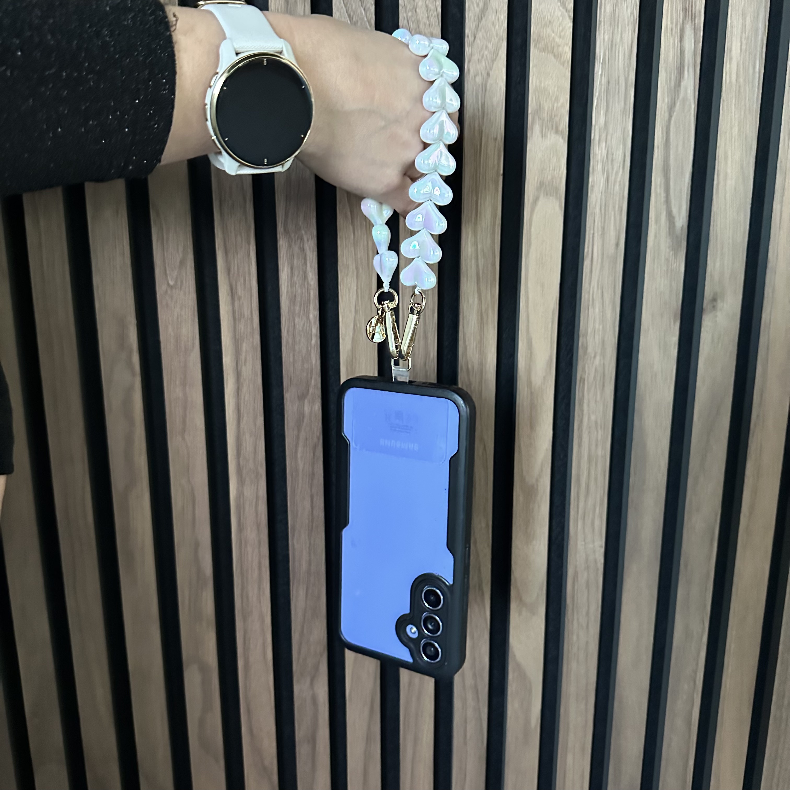Telefoonkoord Heart - shiny wit - goud