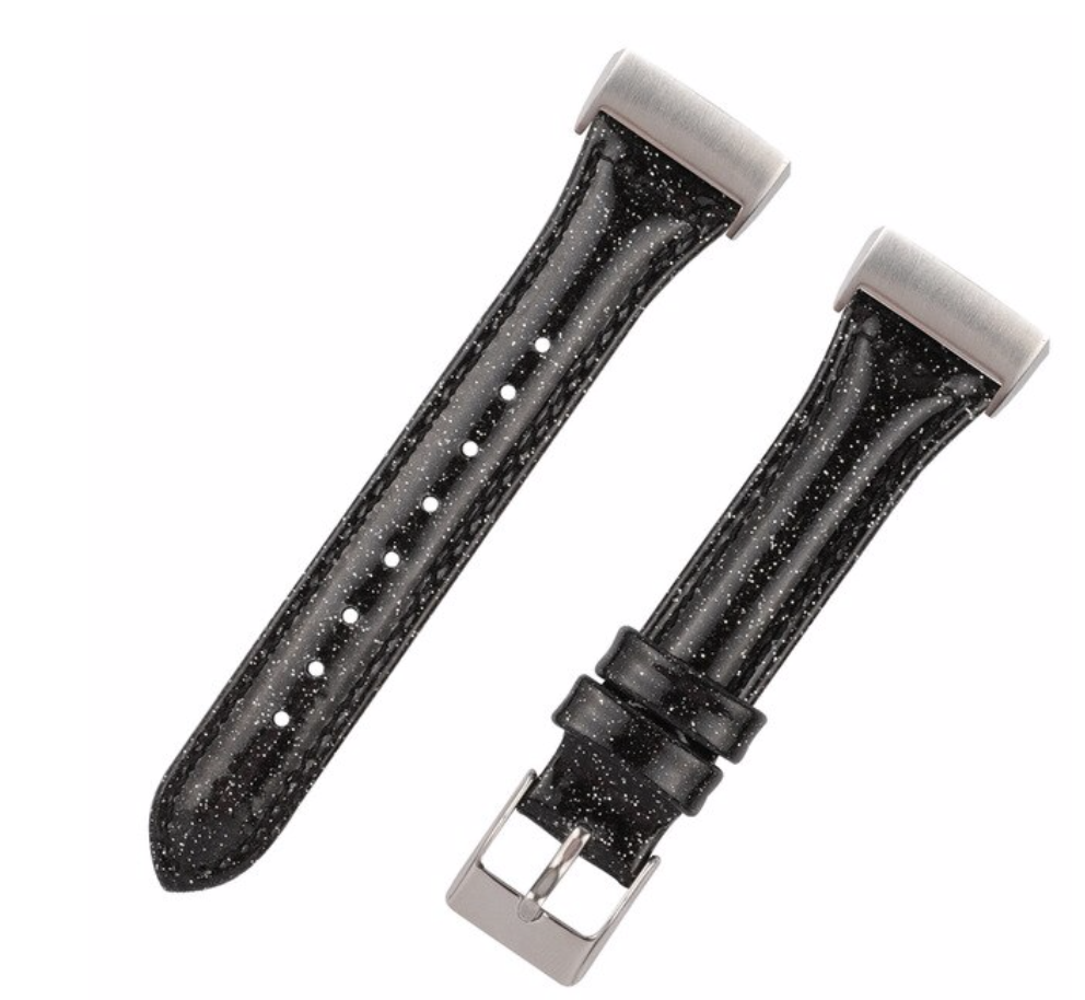 Fitbit Charge 3 & 4 leren glitter band - zwart