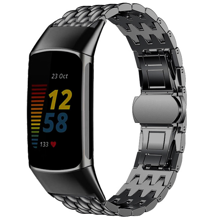 Fitbit Charge 5 draak stalen schakel band - zwart