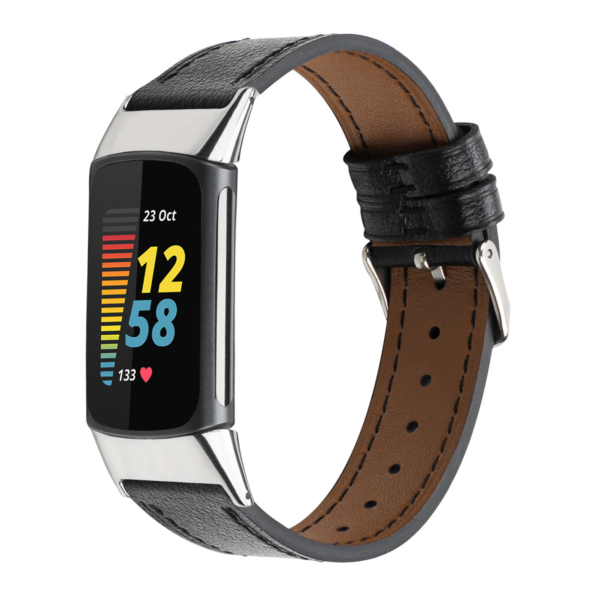 Fitbit Charge 5 leren band - zwart