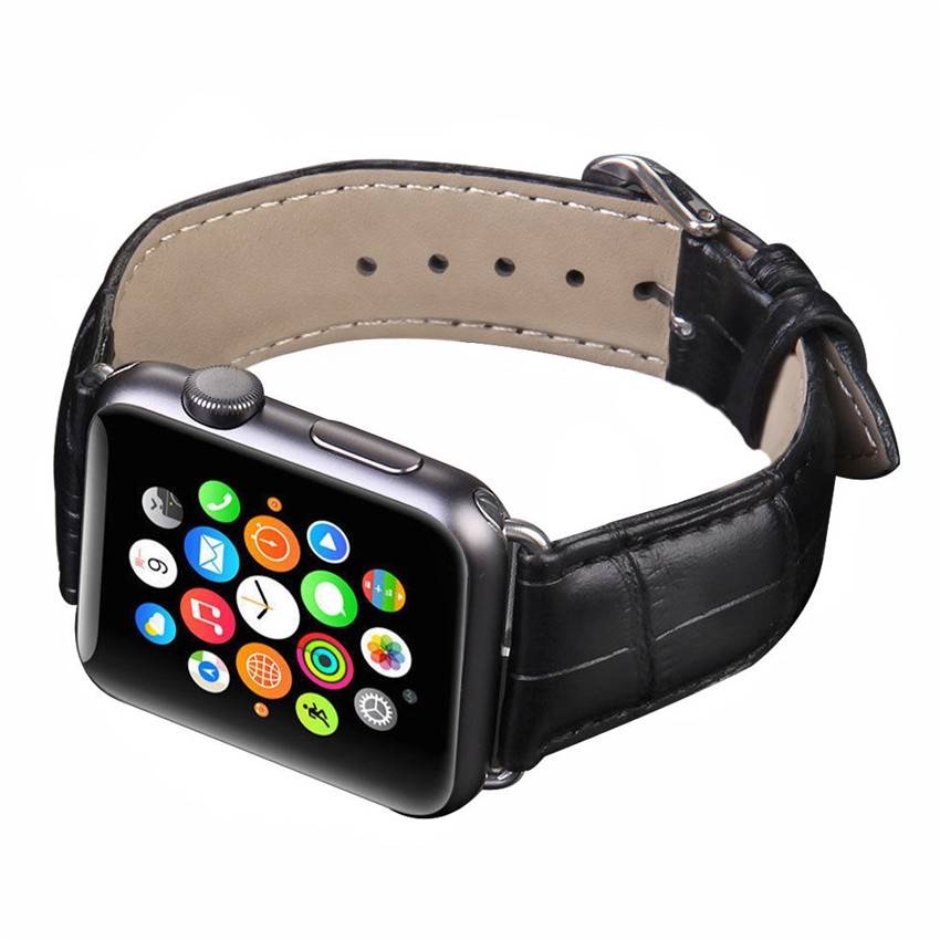 Apple Watch leren krokodillen band - zwart
