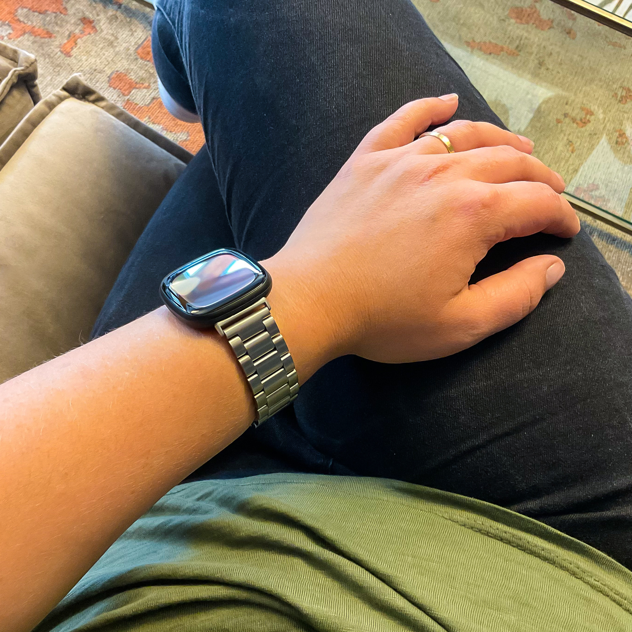 Fitbit Versa 3 / Sense kralen stalen schakel band - zilver