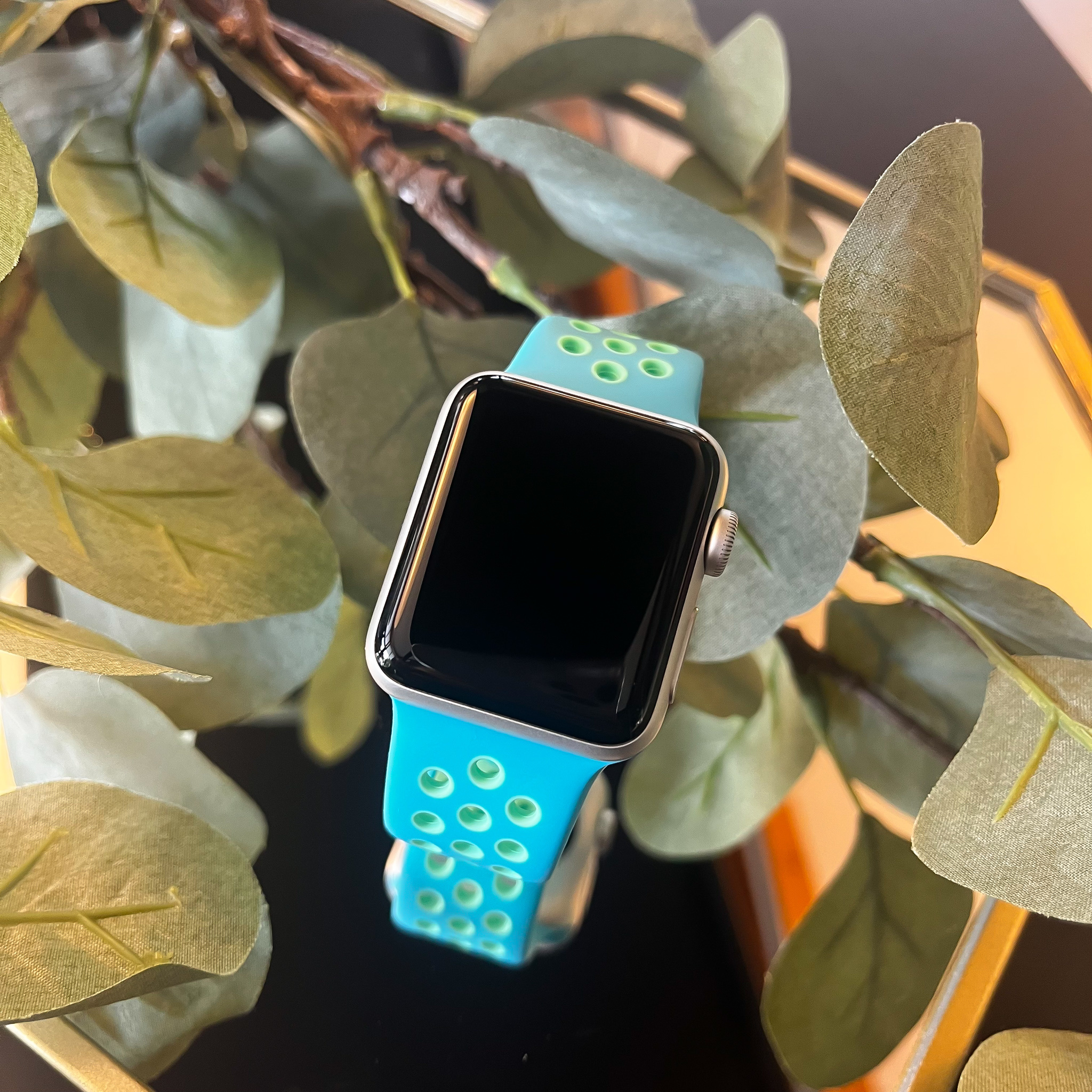 Apple Watch dubbel sport band - chloor blauw groene gloed