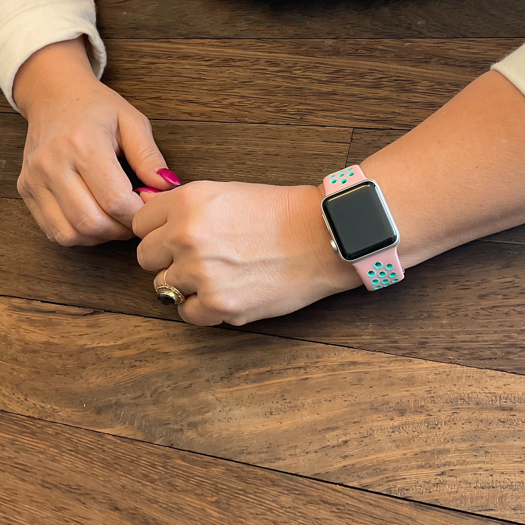 Apple Watch dubbel sport band - roze lichtblauw
