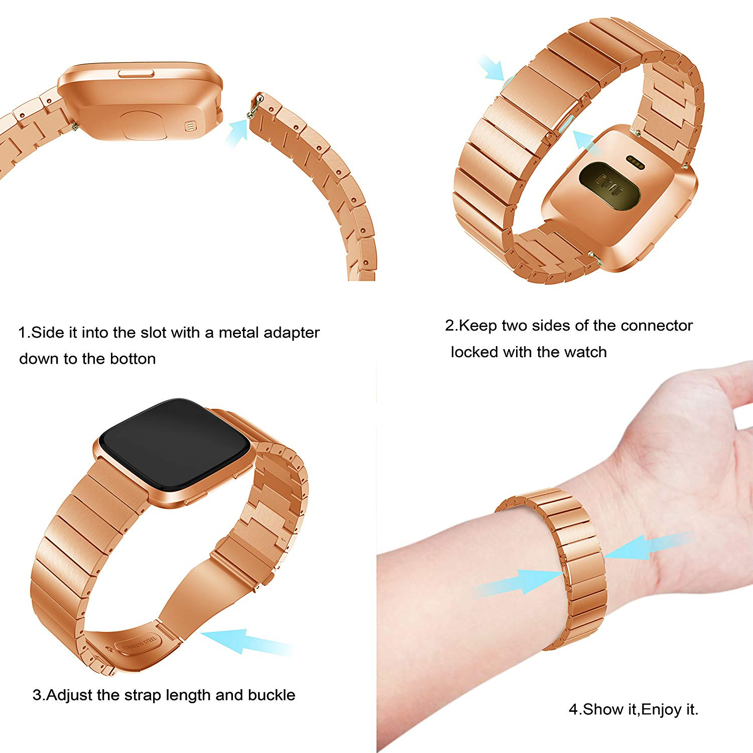 Fitbit Versa stalen schakel band - rose goud