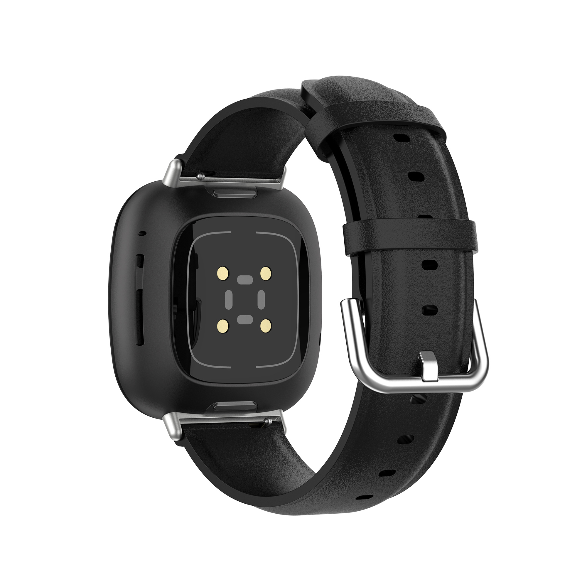 Fitbit Versa 3 / Sense leren band - zwart