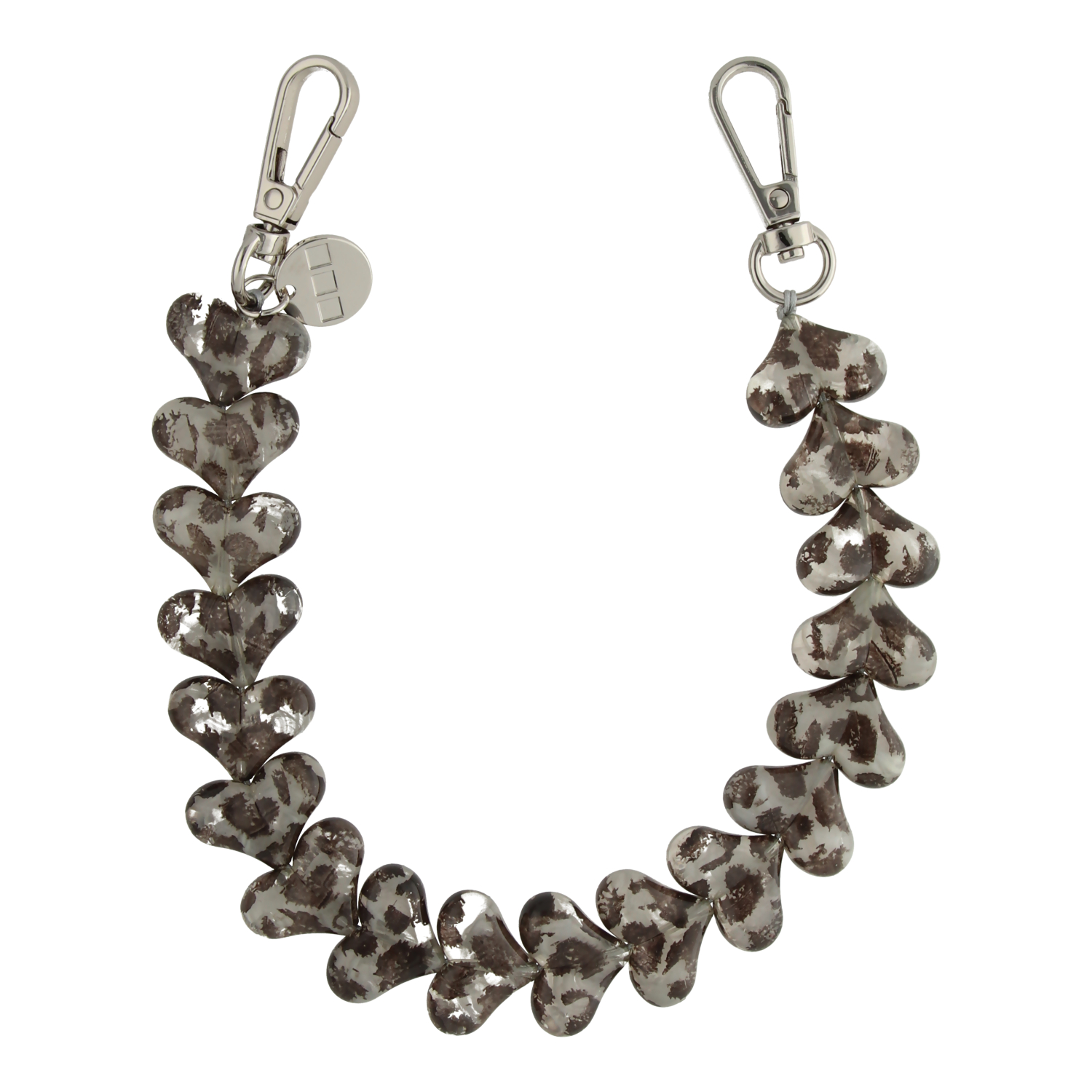 Telefoonkoord Heart - luipaard zwart - zilver