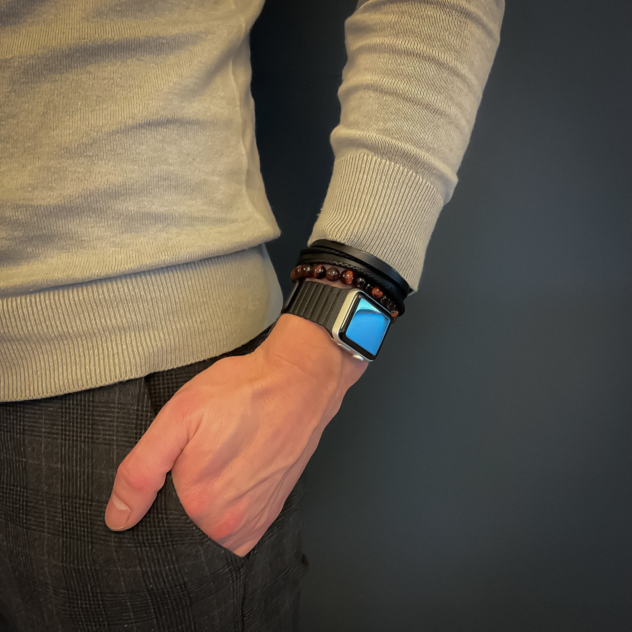 Apple Watch leren ribbel band - zwart