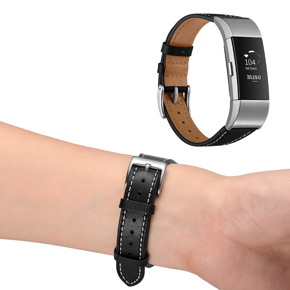 Fitbit Charge 2 premium leren band - zwart