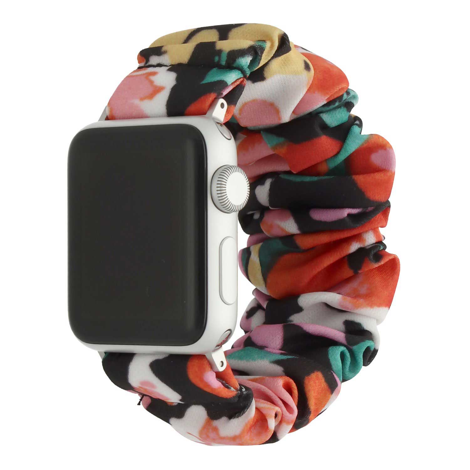 Apple-Watch-nylon-Scrunchie-band-bloemen-zwart-multi-7440850319304-123watches-hoofdfoto