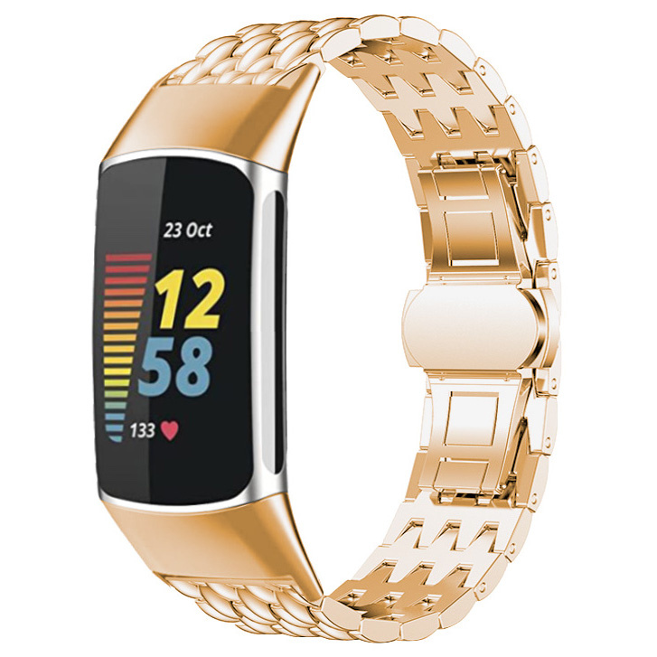 Fitbit Charge 5 draak stalen schakel band - rose goud