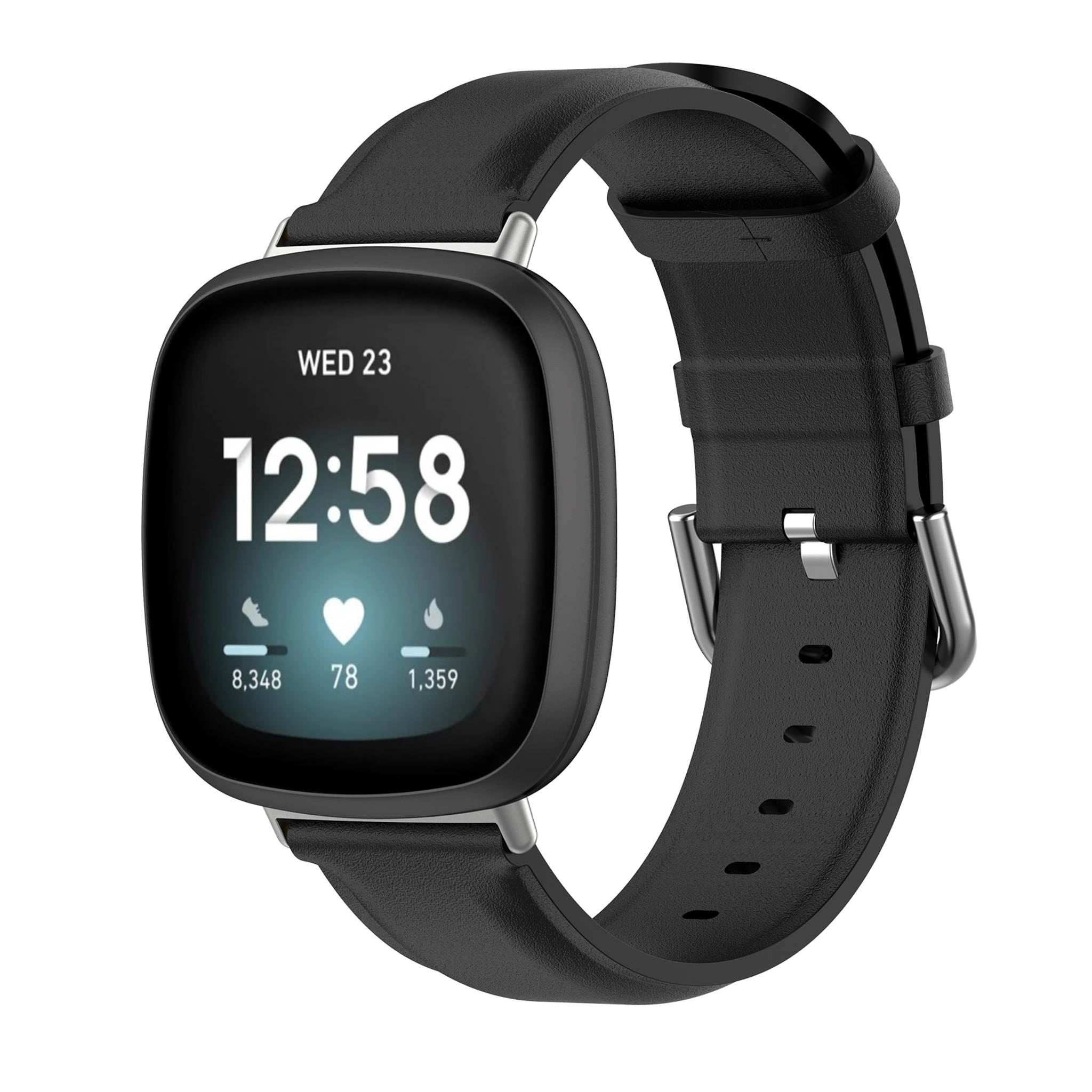 Fitbit Versa 3 / Sense leren band - zwart