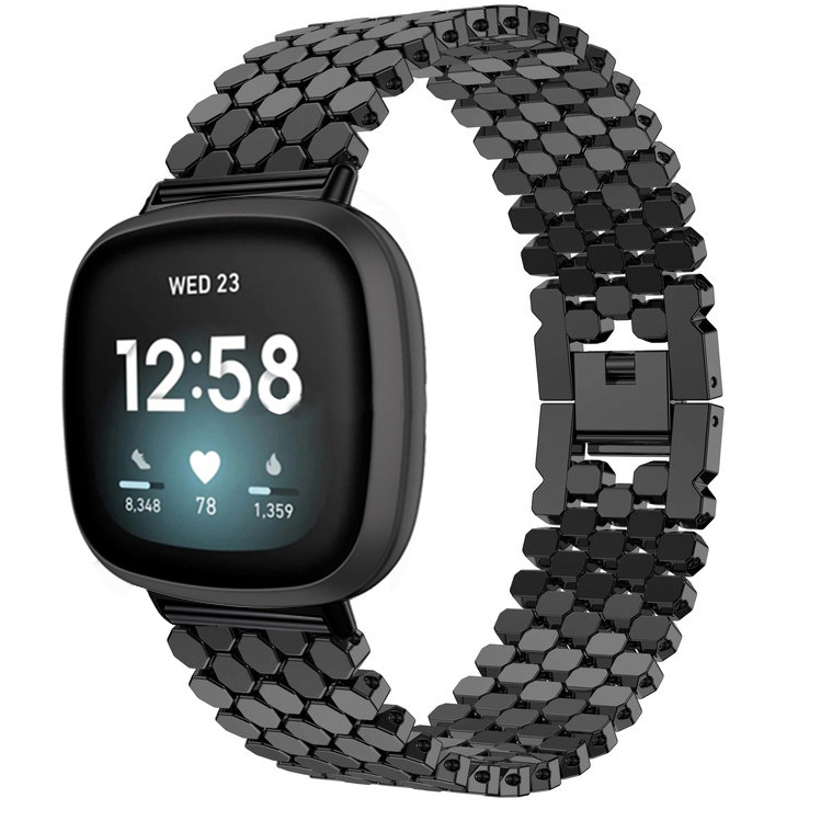 Fitbit Versa 3 / Sense vis stalen schakel band - zwart