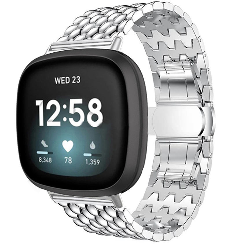 Fitbit Versa 3 / Sense draak stalen schakel band - zilver