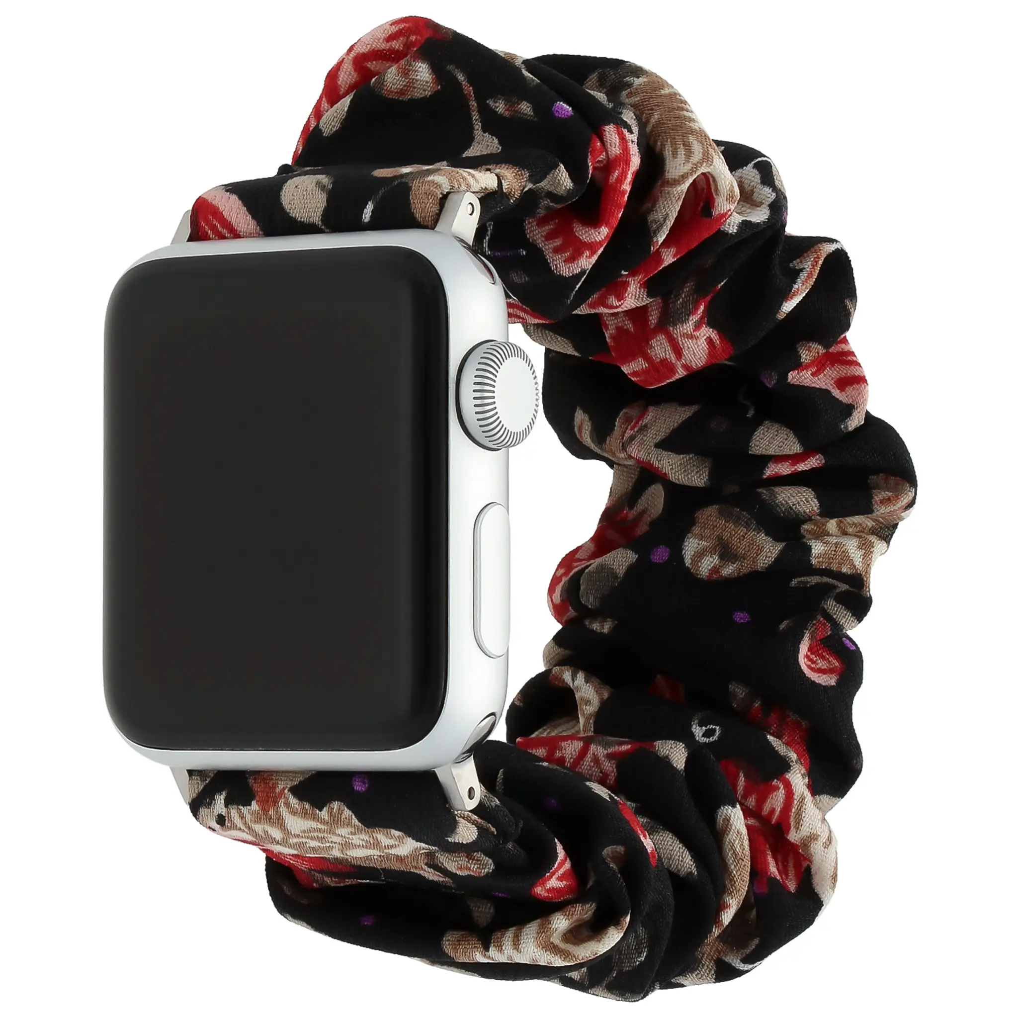 Apple Watch nylon scrunchie band zwart met bloemen