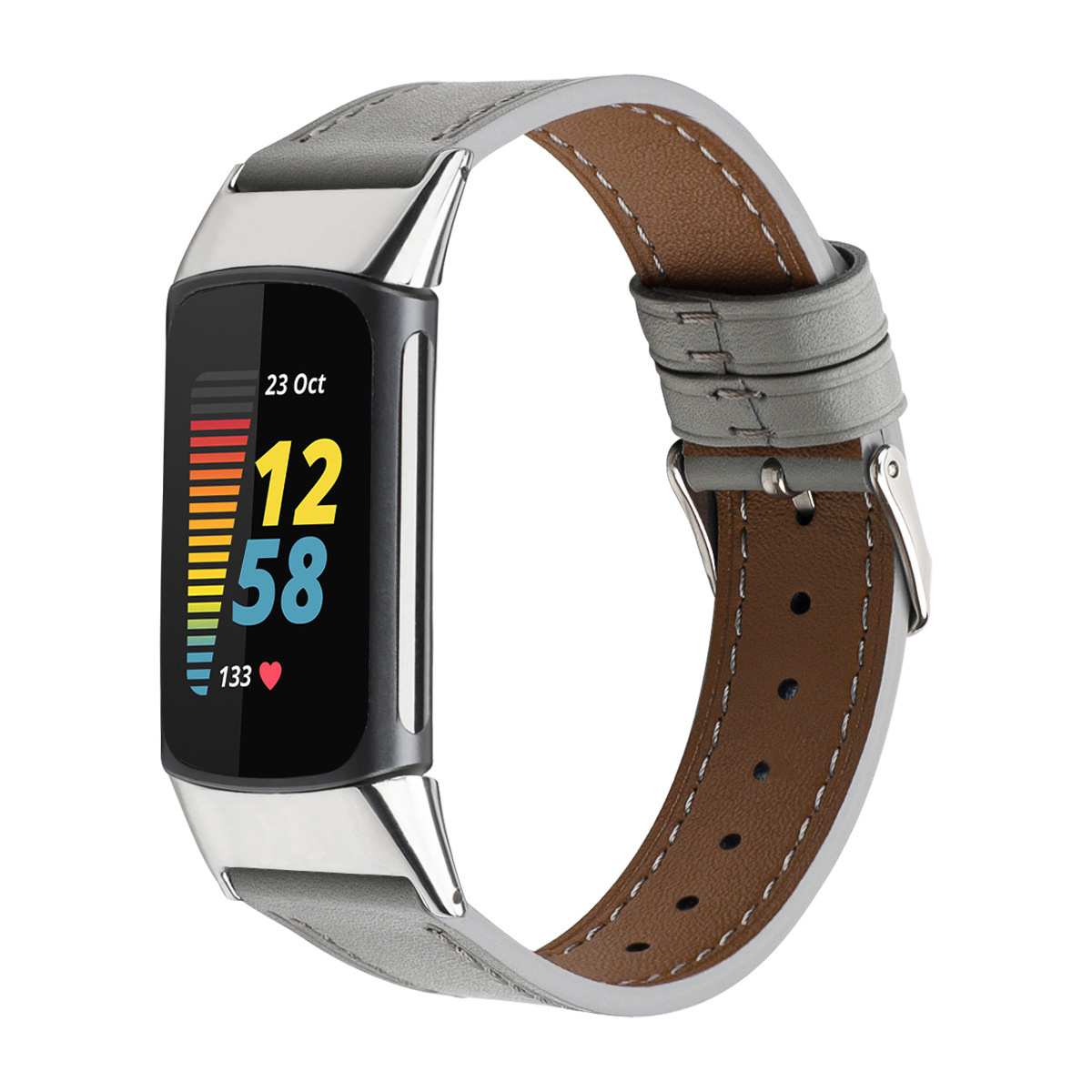 Fitbit Charge 5 leren band - grijs