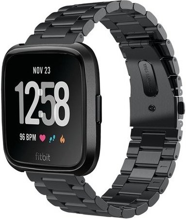 Fitbit Versa kralen stalen schakel band - zwart