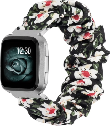 Fitbit Versa nylon scrunchie band - bloemen