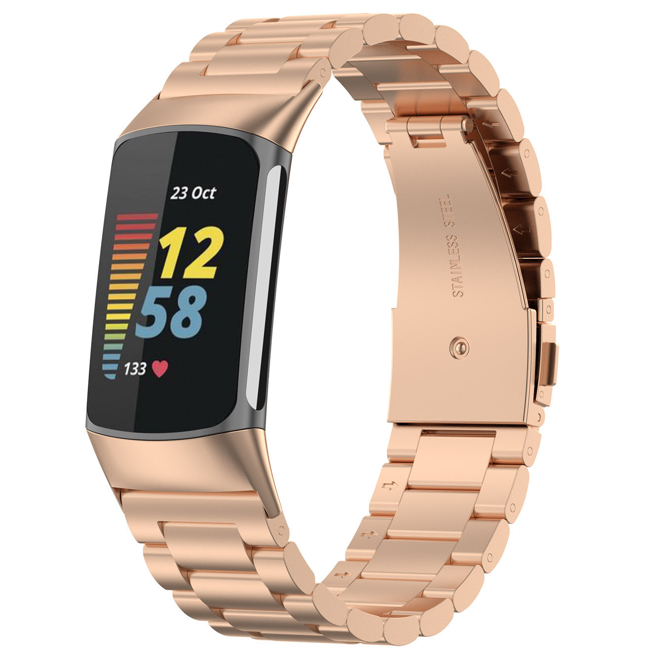 Fitbit Charge 5 kralen stalen schakel band - rose goud