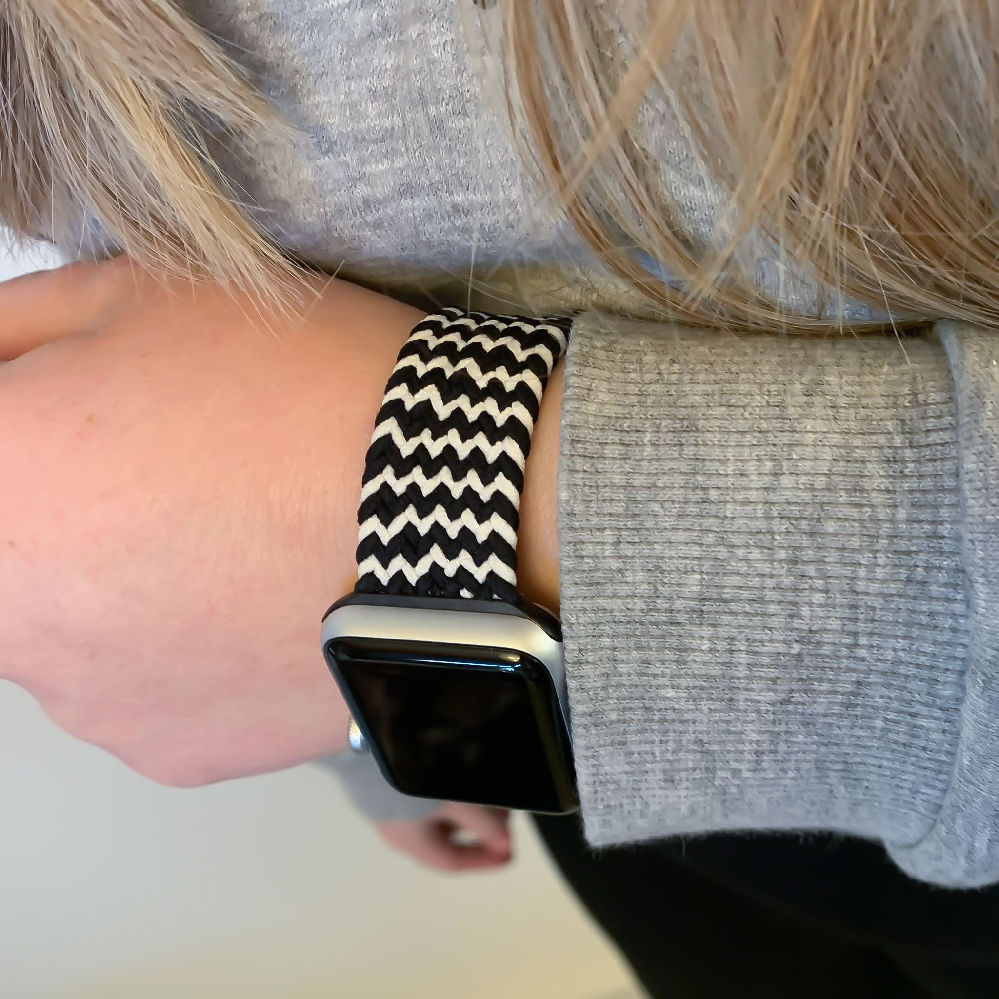 Apple Watch nylon gevlochten solo band - wit zwart mix