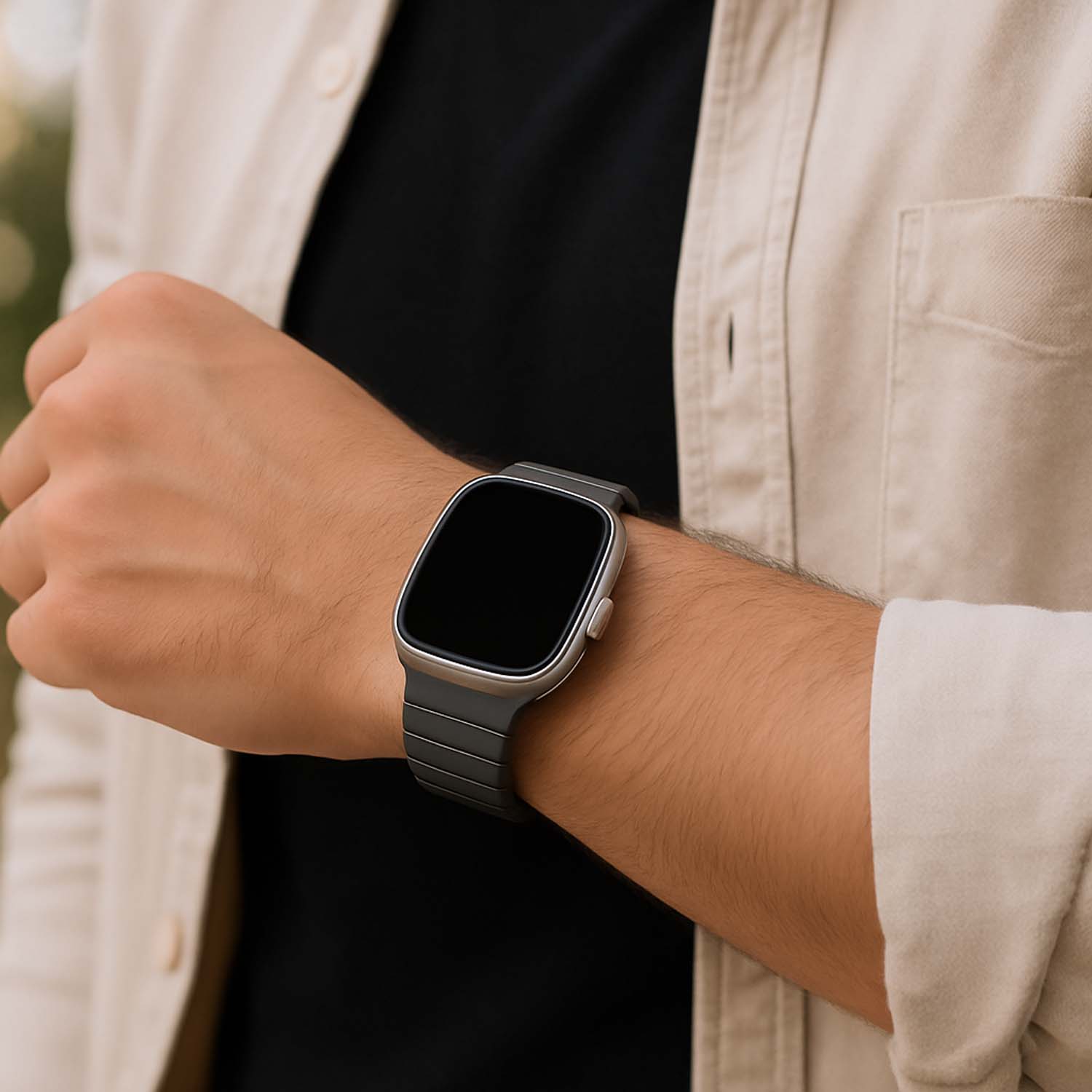 Apple Watch band Vetra – siliconen – grijs zwart