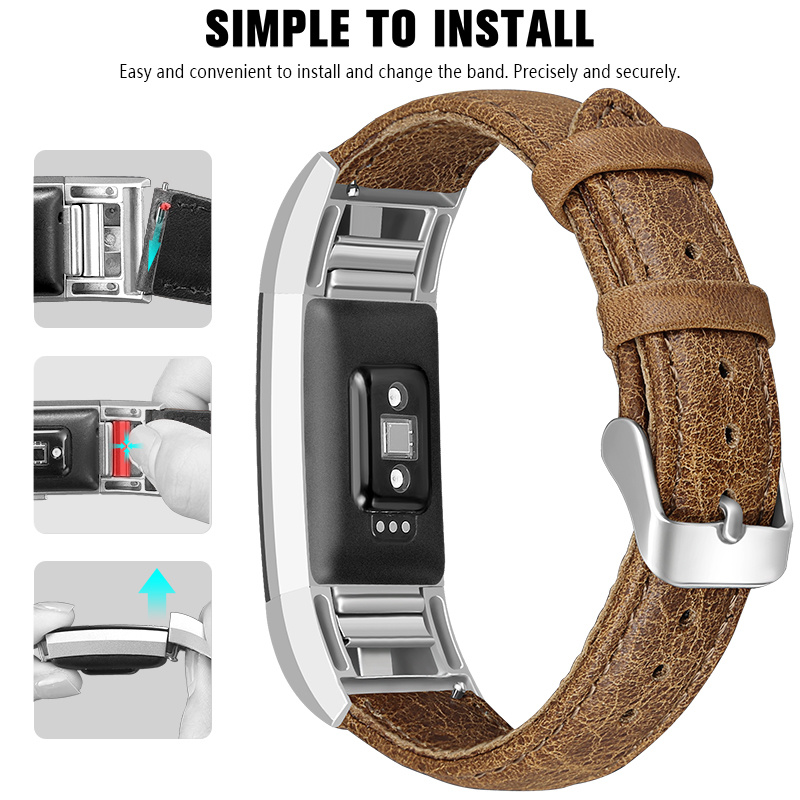 Fitbit Charge 2 genuine leren band - lichtbruin