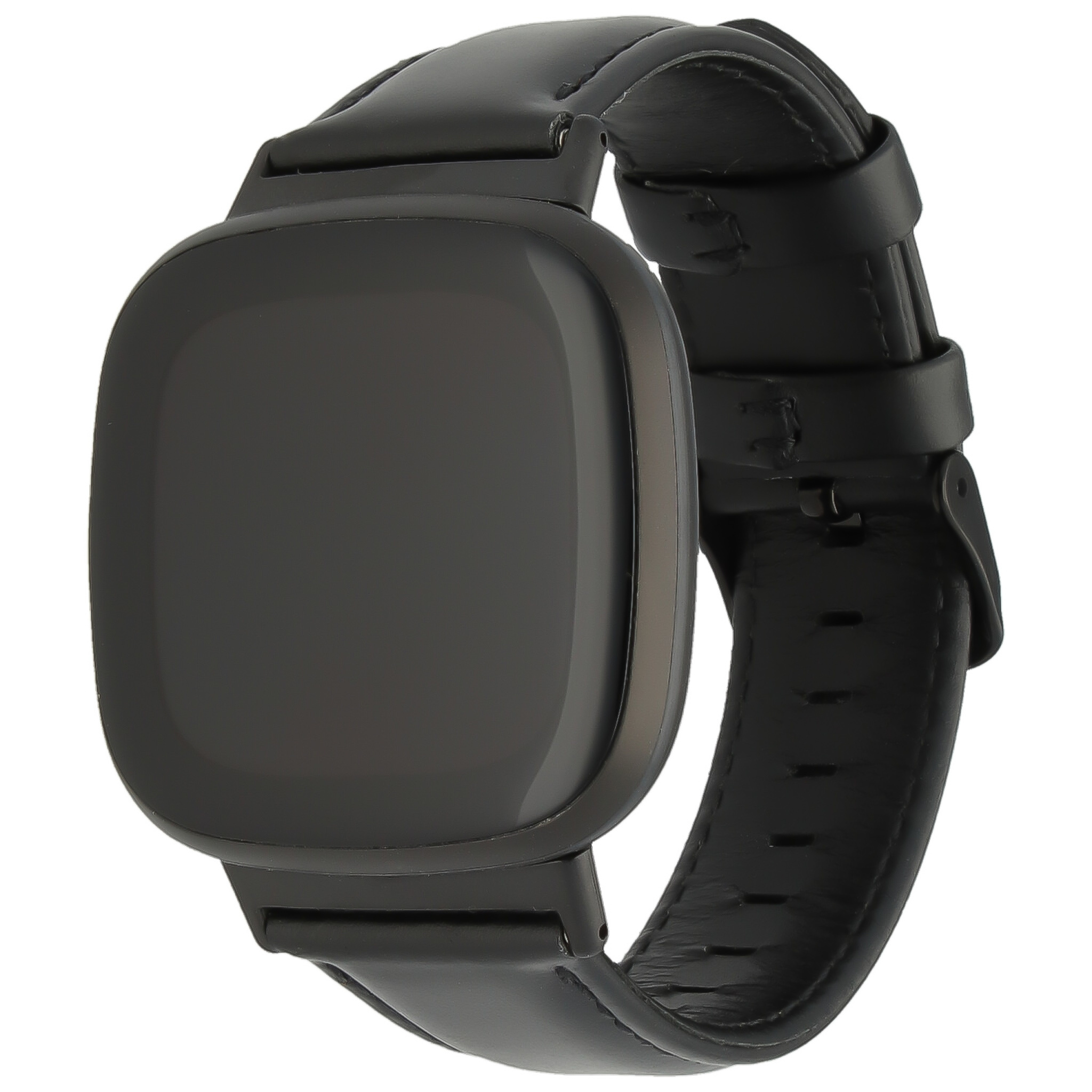 Fitbit Versa 3 / Sense genuine leren band - zwart