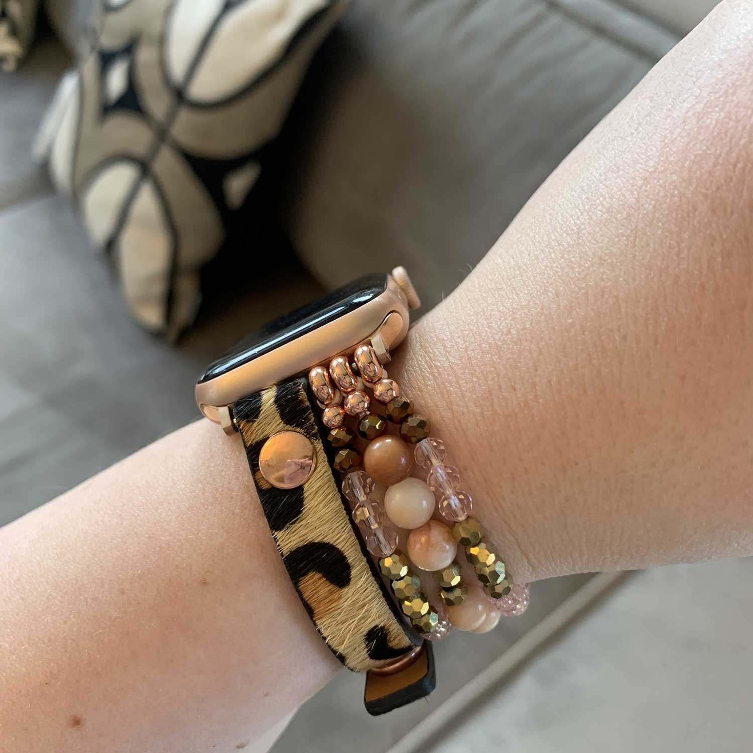 Apple Watch leren sieraden band - luipaard rose goud