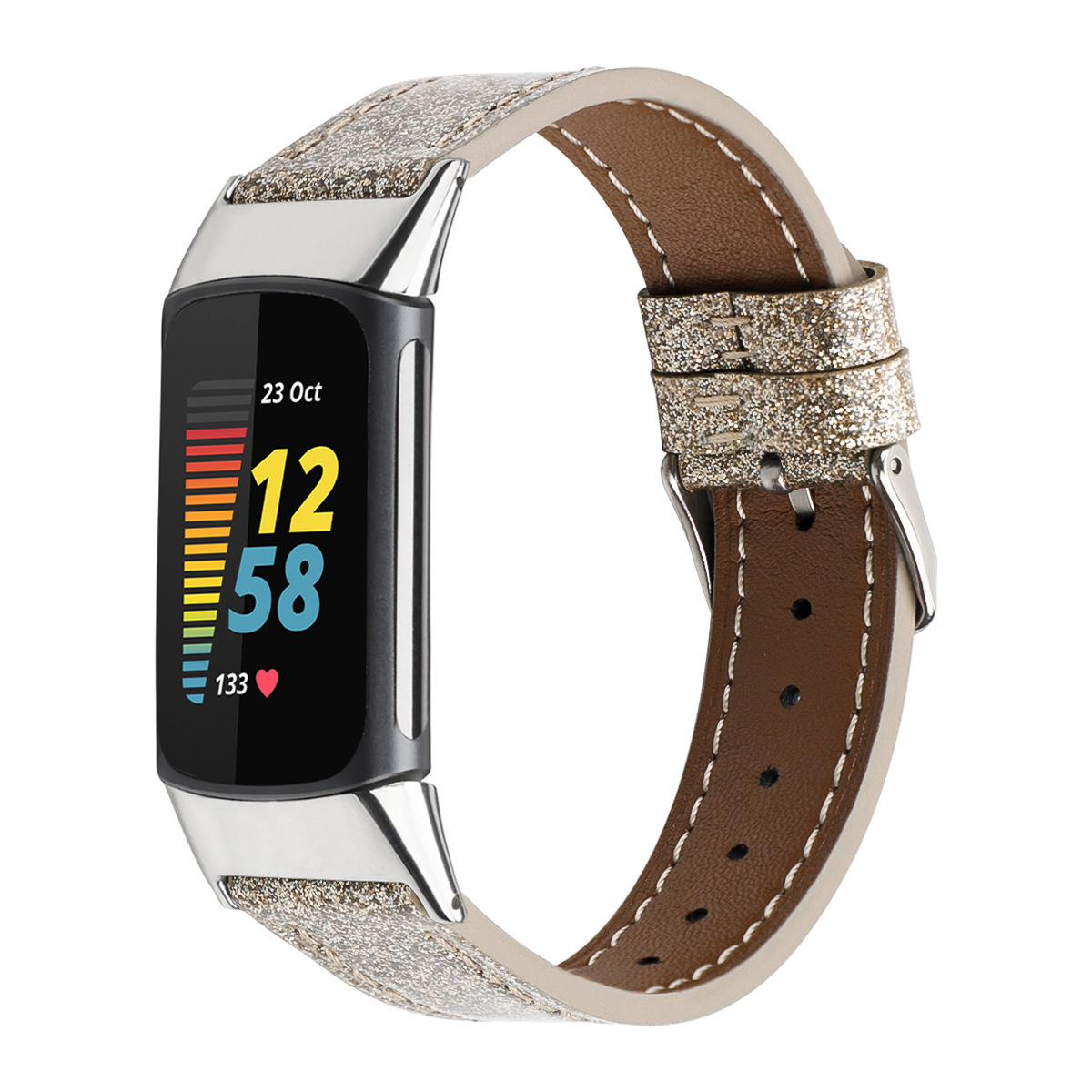 Fitbit Charge 5 leren band - goud