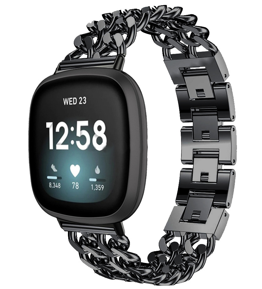 Fitbit Versa 3 / Sense cowboy stalen schakel band - zwart