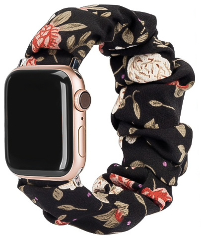 Apple Watch Nylon Scrunchie Band - Bloemen Zwart