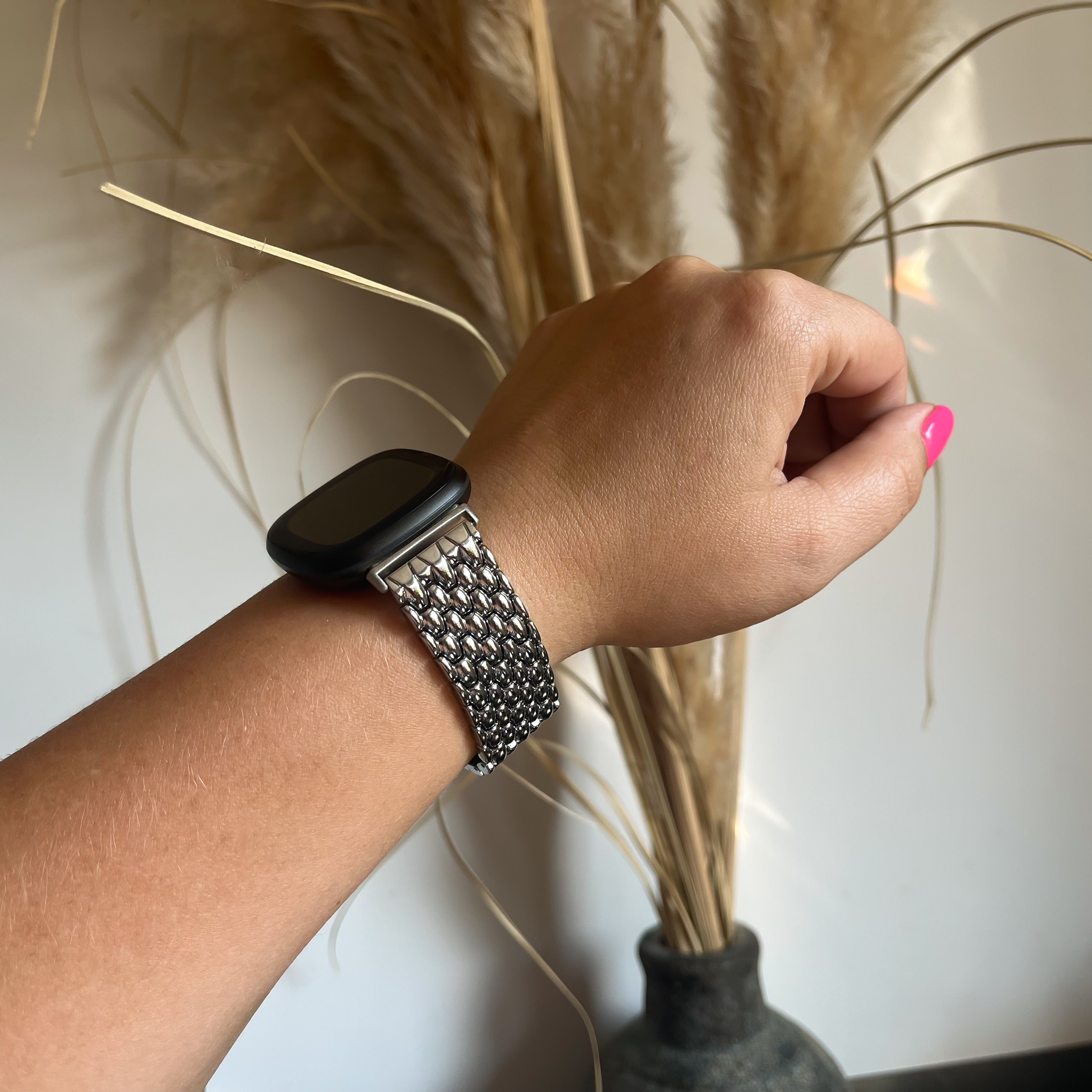 Fitbit Versa 3 / Sense draak stalen schakel band - zilver