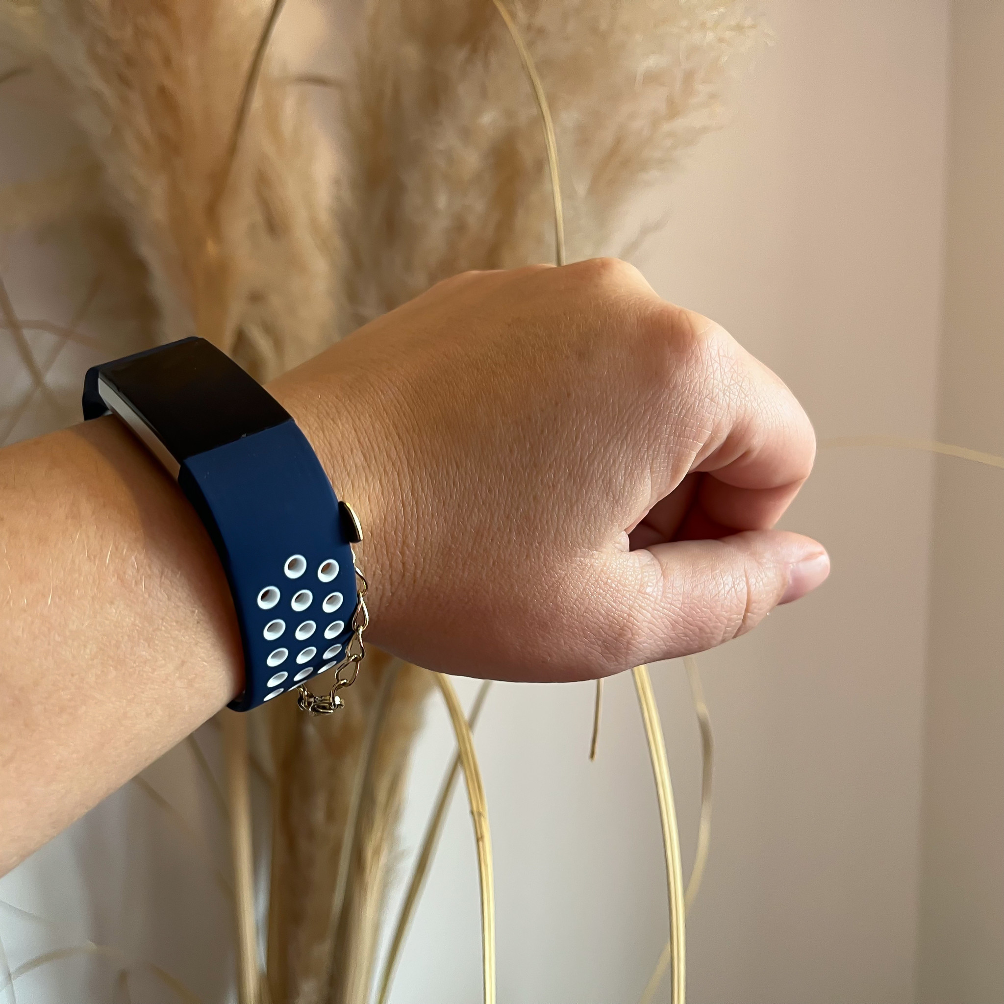 Fitbit Charge 2 dubbel sport band - donkerblauw wit