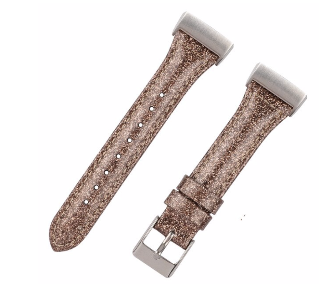 Fitbit Charge 3 & 4 leren glitter band - bruin